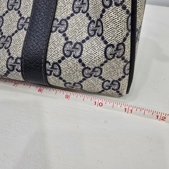 GUCCI - Vintage GG Sherry Line Boston Bag in Rare Navy Blue, PVC & Leather - Picture 15 of 16